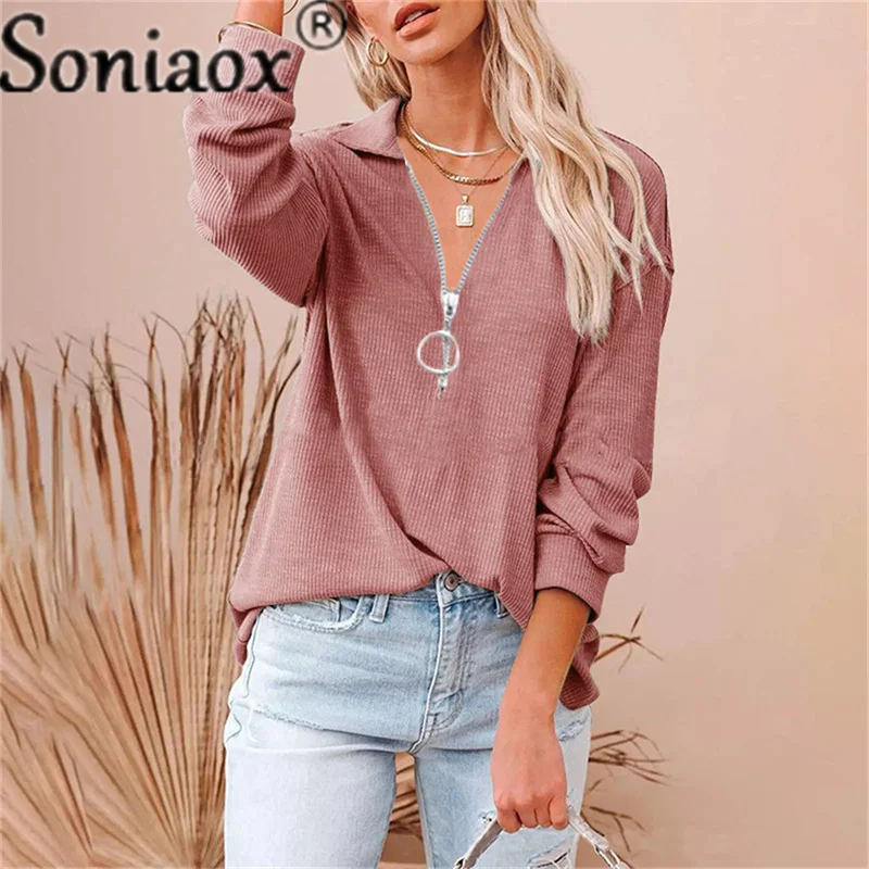2021 Autumn Women Solid Color Zipper V Neck Long Sleeve T-Shirt Fashion Casual Loose Fit Striped Shirt Tops Harajuku Streetwear
2021 Autumn Women Solid Color Zipper V Neck Long Sleeve T-Shirt Fashion Casual Loose Fit Striped Shirt Tops Harajuku Streetwear