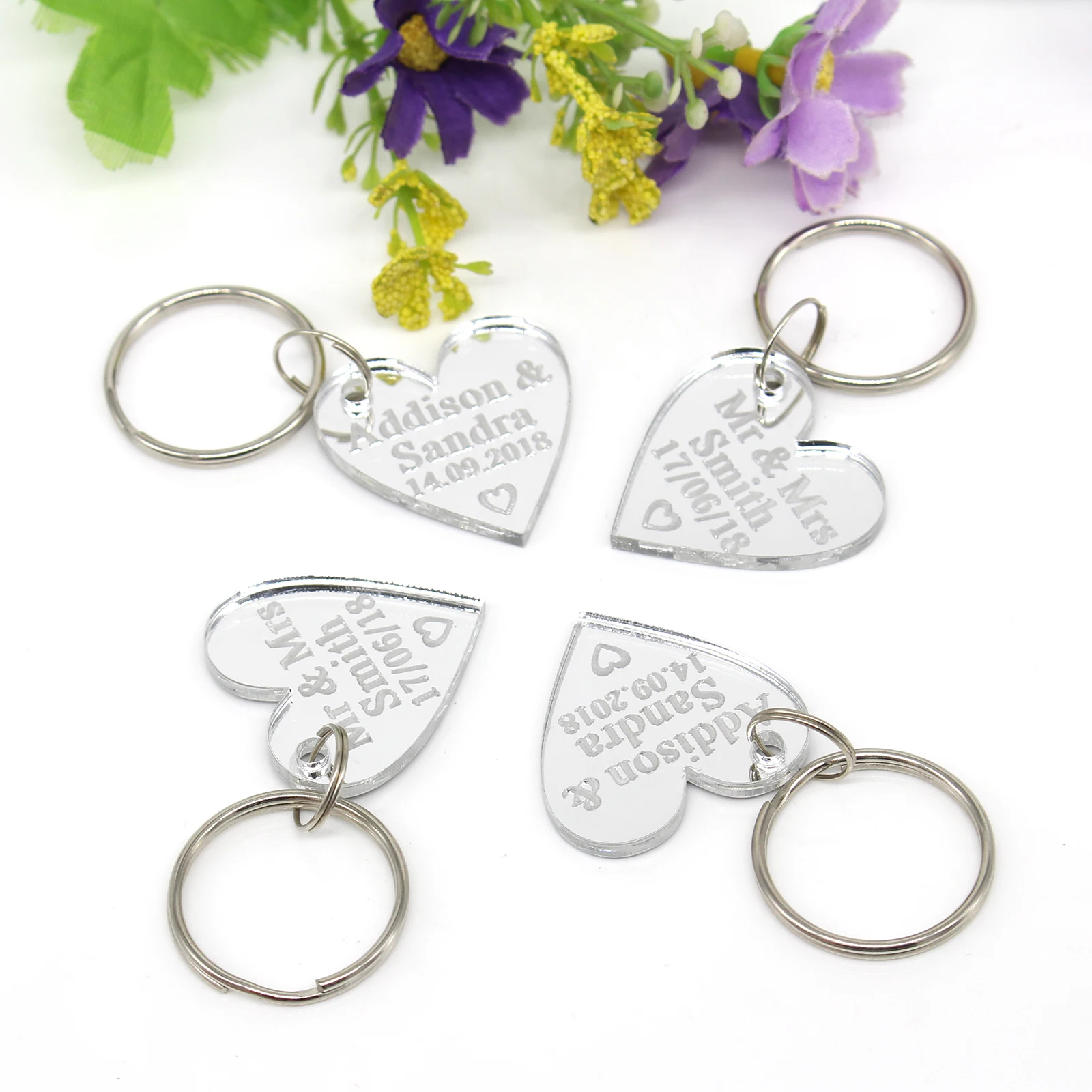 50 Pcs Personalized Laser Engraved Wedding Love Heart Key Ring Gold /Rose Gold /Silver Mirror Party Anniversary Gift Key Pendant
50 Pcs Personalized Laser Engraved Wedding Love Heart Key Ring Gold /Rose Gold /Silver Mirror Party Anniversary Gift Key Pendant