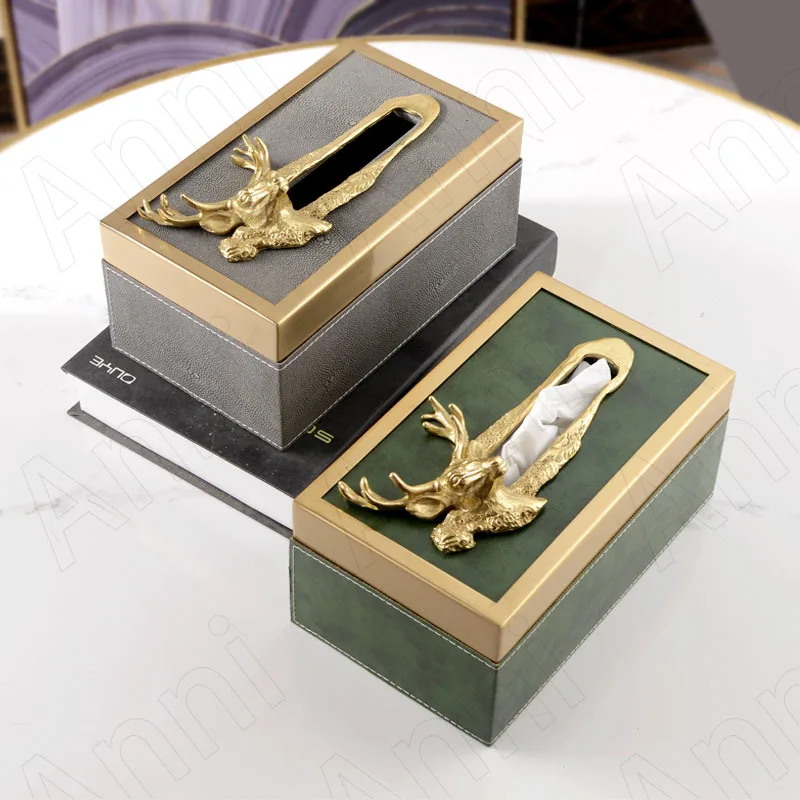 Creativity Leather Tissue Box Handwork Brass Elk Decorative Western Restaurant Napkin Organizer Living Room Desktop Paper Boxes
Creativity Leather Tissue Box Handwork Brass Elk Decorative Western Restaurant Napkin Organizer Living Room Desktop Paper Boxes