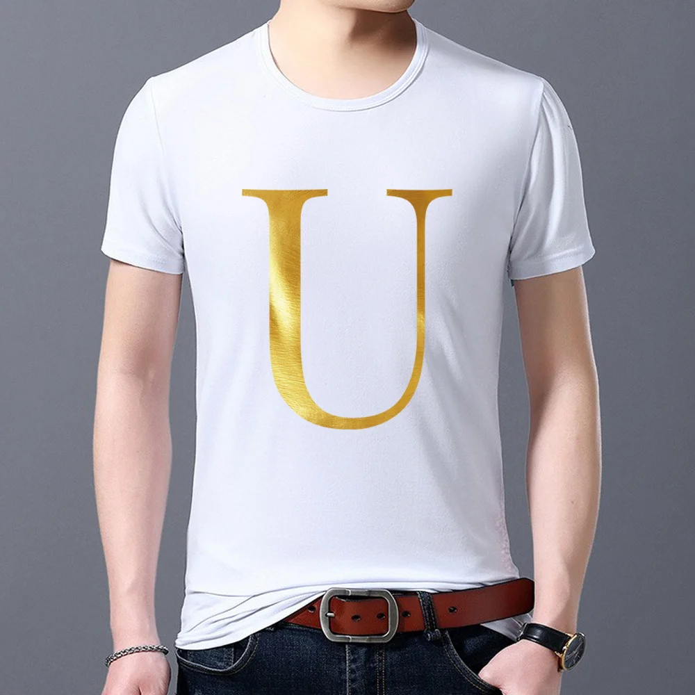 Men's Street Fashion T-shirt White Wild Self-cultivation English U Letter Gold Hot Stamping Basic Round Neck Soft Short Sleeves
Men's Street Fashion T-shirt White Wild Self-cultivation English U Letter Gold Hot Stamping Basic Round Neck Soft Short Sleeves