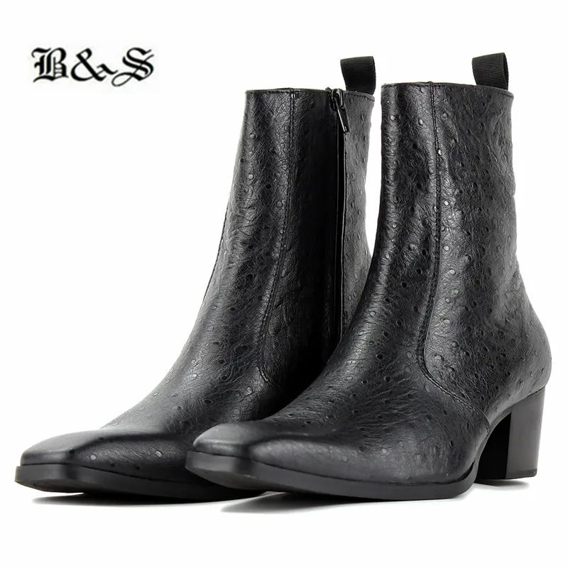 Black&Street heel 5.6cm ostrich pattern pionted toe men high heel narrow Boots slip fit catwalk fashion leather zipper up boots
Black&Street heel 5.6cm ostrich pattern pionted toe men high heel narrow Boots slip fit catwalk fashion leather zipper up boots