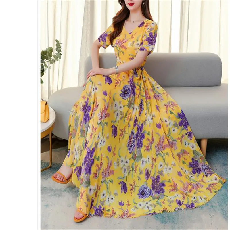 Short Sleeve V Neck 3XL Plus Size summer dress female 2020 new temperament chiffon self-cultivation beach Midi Dress
Short Sleeve V Neck 3XL Plus Size summer dress female 2020 new temperament chiffon self-cultivation beach Midi Dress