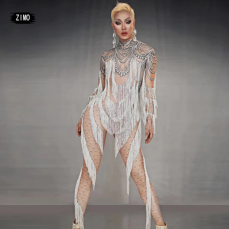 White prints fringe jumpsuit Womens long sleeve Sexy Pole Dance Performance Fashion Skinny Nightclub DJ Stage Costumes birthday
White prints fringe jumpsuit Womens long sleeve Sexy Pole Dance Performance Fashion Skinny Nightclub DJ Stage Costumes birthday