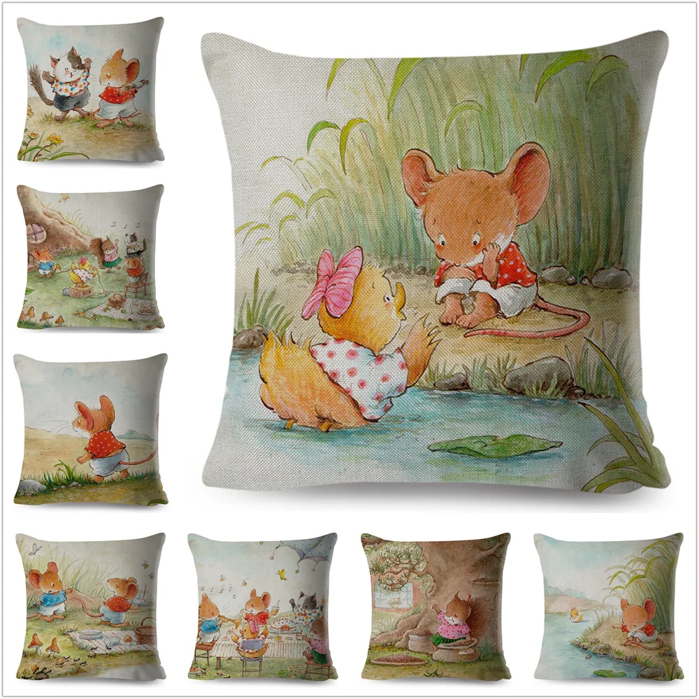 Cute Cartoon Mouse Cushion Cover Decor Watercolor Animal Children Story Pillowcase for Sofa Home Polyester Pillow Case
Cute Cartoon Mouse Cushion Cover Decor Watercolor Animal Children Story Pillowcase for Sofa Home Polyester Pillow Case