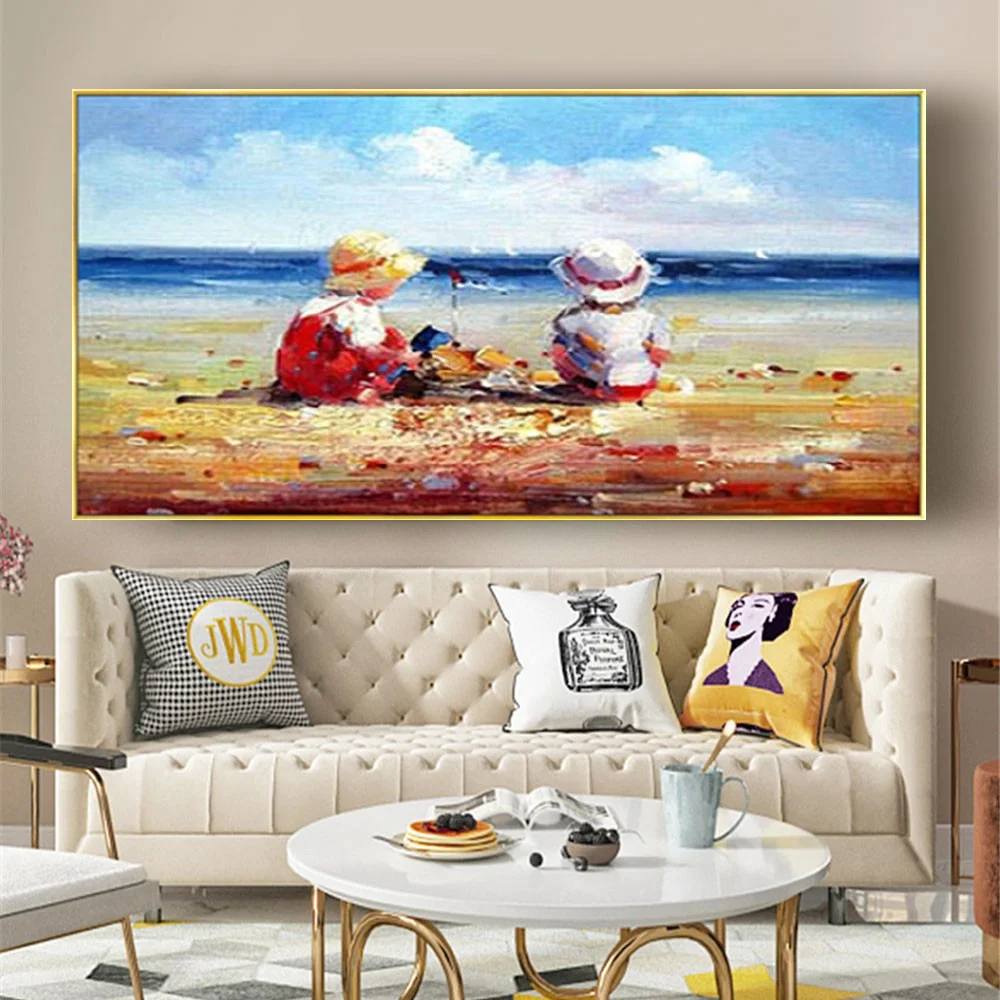 Hand-Painted Beach Oil Paintings Hand Made High Quality Kids Canvas Painting The Twins Picture Modern Home Living Room Decor Art
Hand-Painted Beach Oil Paintings Hand Made High Quality Kids Canvas Painting The Twins Picture Modern Home Living Room Decor Art