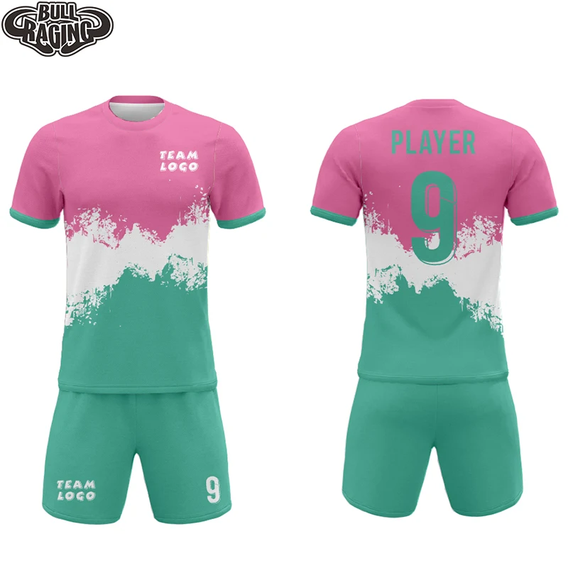 Inkjet Pink White Turquoise Design Full Sublimation Printing Custom Boys Kids Football Jerseys Club Football Kits
Inkjet Pink White Turquoise Design Full Sublimation Printing Custom Boys Kids Football Jerseys Club Football Kits