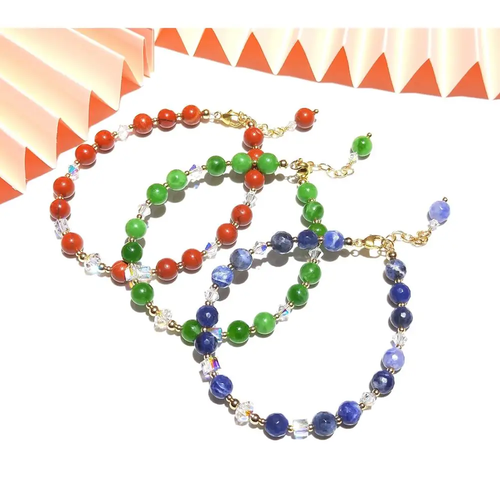 Lii Ji Natural Stone Green Jade Red Jasper Blue Sodalite 6mm Beads Austrian Crystal14K Gold Filled Beaded Bracelet 18+3cm
Lii Ji Natural Stone Green Jade Red Jasper Blue Sodalite 6mm Beads Austrian Crystal14K Gold Filled Beaded Bracelet 18+3cm