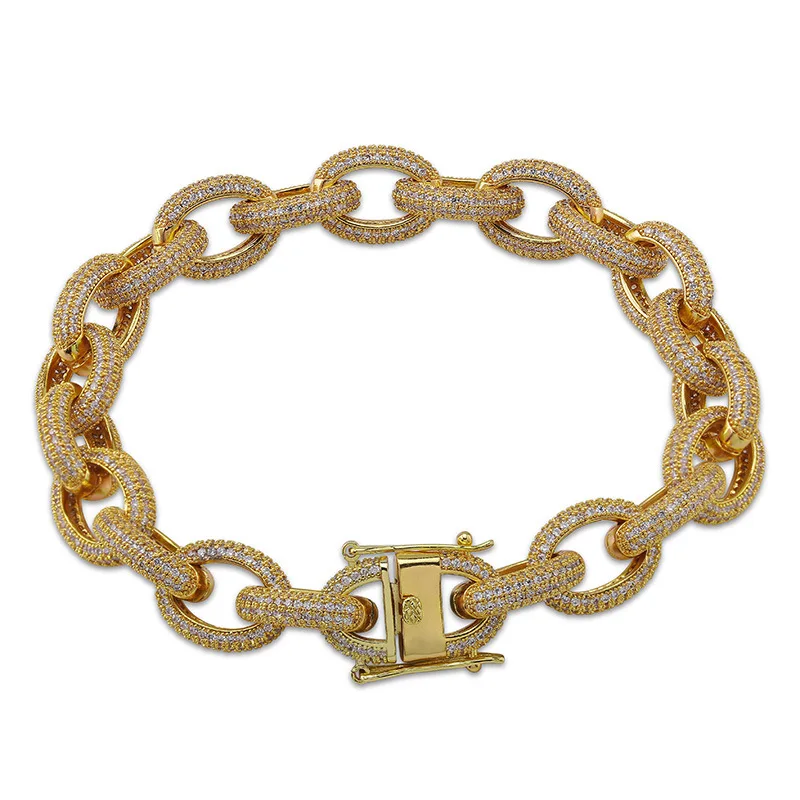 12mm Full CZ Zircon Paved Bling Ice Out O Shape Link Chain Bracelets for Men Rapper Jewelry Gold Silver Color
12mm Full CZ Zircon Paved Bling Ice Out O Shape Link Chain Bracelets for Men Rapper Jewelry Gold Silver Color