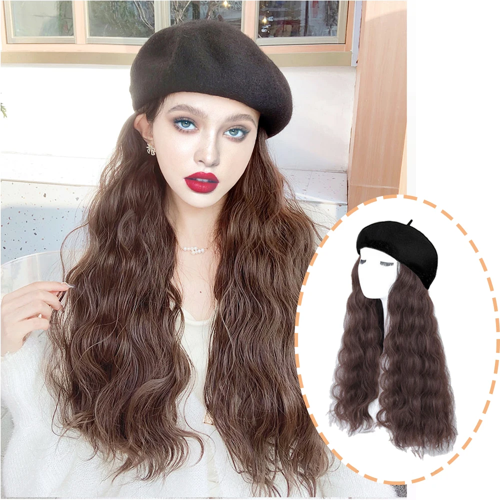 WEILAI Women's Beret Wig Synthetic Long Wave Curly Winter Hat Wig Hat One-piece Wig Keeps Warm and Fashionable
WEILAI Women's Beret Wig Synthetic Long Wave Curly Winter Hat Wig Hat One-piece Wig Keeps Warm and Fashionable