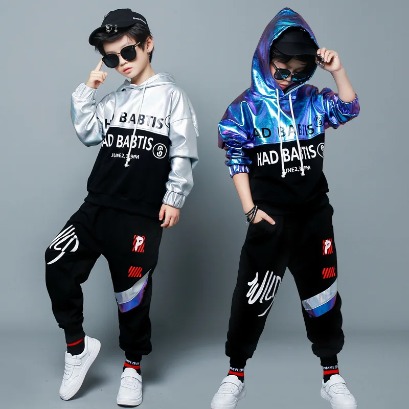 Boys Hip-Hop Clothing Set Spring Fall Children's Glossy Sportswear Dancing Clothes Suit Students Fashion Spliced Streetwear P198
Boys Hip-Hop Clothing Set Spring Fall Children's Glossy Sportswear Dancing Clothes Suit Students Fashion Spliced Streetwear P198