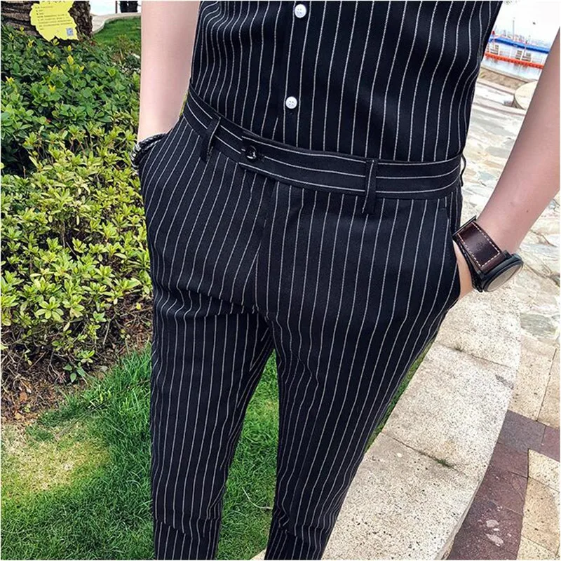 Quality Men Striped Suit Pants Black White Club Dress Pants Fashion Slim Mens Pants Casual Social Men Summer Ankle Trousers
Quality Men Striped Suit Pants Black White Club Dress Pants Fashion Slim Mens Pants Casual Social Men Summer Ankle Trousers