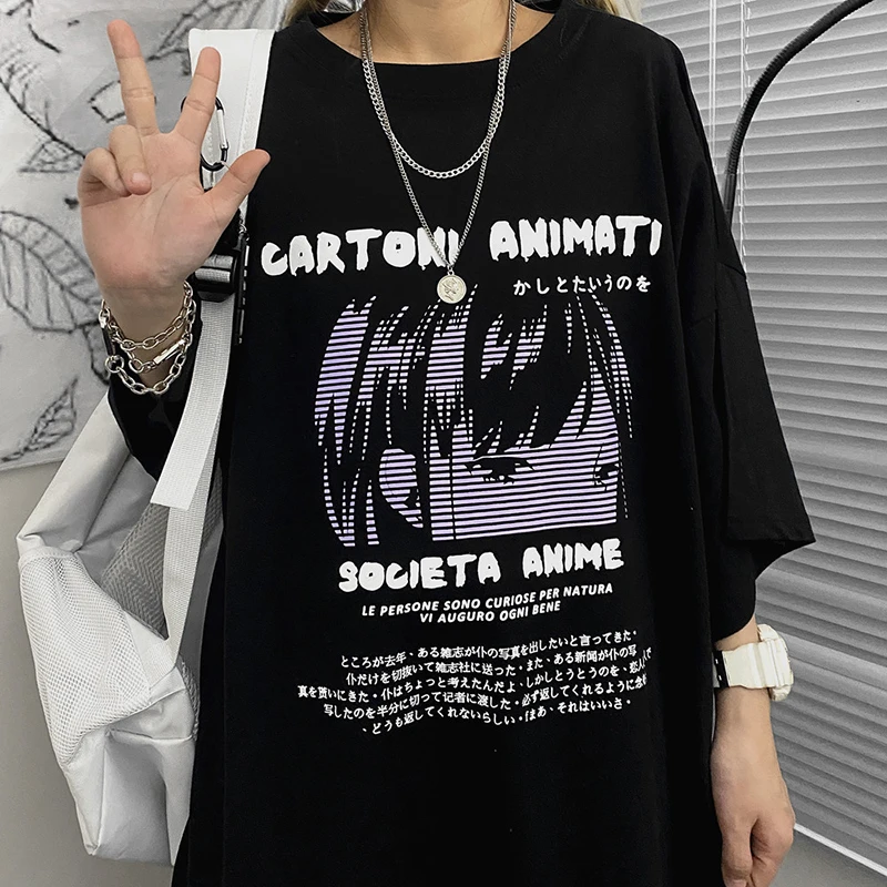 Harajuku Anime Dark Cartoon Print T Shirt Women Graphic Top Cute Short Sleeve Black Vintage Loose Cotton Streetwear Dark Clothes
Harajuku Anime Dark Cartoon Print T Shirt Women Graphic Top Cute Short Sleeve Black Vintage Loose Cotton Streetwear Dark Clothes