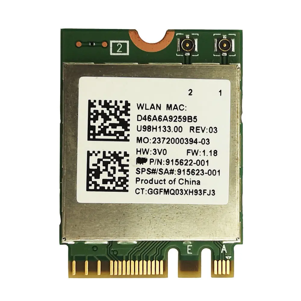 Realtek RTL8822BE IIEEE802.11AC/A/B/G/N WiFi + Bluetooth4.1 NGFF Wireless WLAN Card 2.4G/5GHz sps :915623-001
Realtek RTL8822BE IIEEE802.11AC/A/B/G/N WiFi + Bluetooth4.1 NGFF Wireless WLAN Card 2.4G/5GHz sps :915623-001