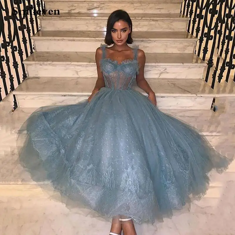 Tea Length Blue Lace Prom Evening Dress 2024 Spaghetti Straps Vestido De Festa Simple Formal Party Gowns Robe Soriee
Tea Length Blue Lace Prom Evening Dress 2024 Spaghetti Straps Vestido De Festa Simple Formal Party Gowns Robe Soriee