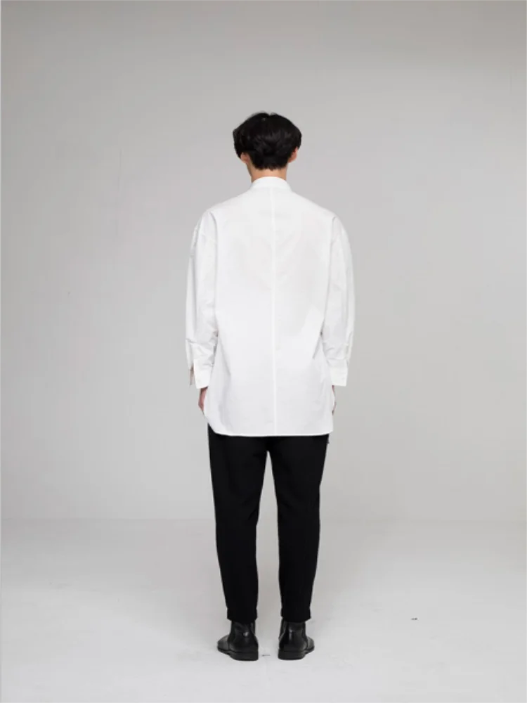 Мужская рубашка с длинными рукавами, однотонная свободная двухслойная рубашка с воротником-нагрудником, весна-осень 
Мужская рубашка с длинными рукавами, однотонная свободная двухслойная рубашка с воротником-нагрудником, весна-осень