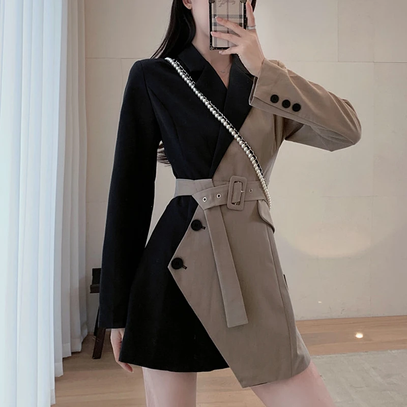 Chic Houndstooth Patchwork Blazers Women Contrast Color Suit Jackets with Belt Office Lady blazer feminino 
Chic Houndstooth Patchwork Blazers Women Contrast Color Suit Jackets with Belt Office Lady blazer feminino