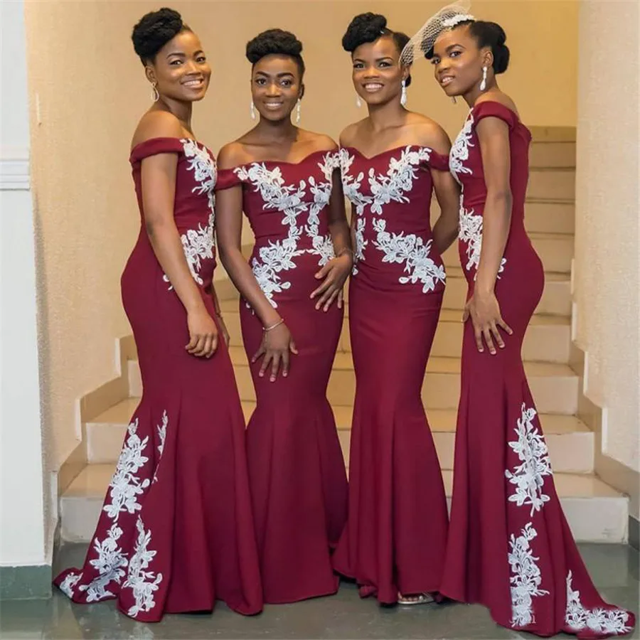 Cocomelody Wholesale Burgundy African Bridesmaid Dresses Plus Size Off The Shoulder White Lace Mermaid Wedding Guest Dress Cheap
Cocomelody Wholesale Burgundy African Bridesmaid Dresses Plus Size Off The Shoulder White Lace Mermaid Wedding Guest Dress Cheap
