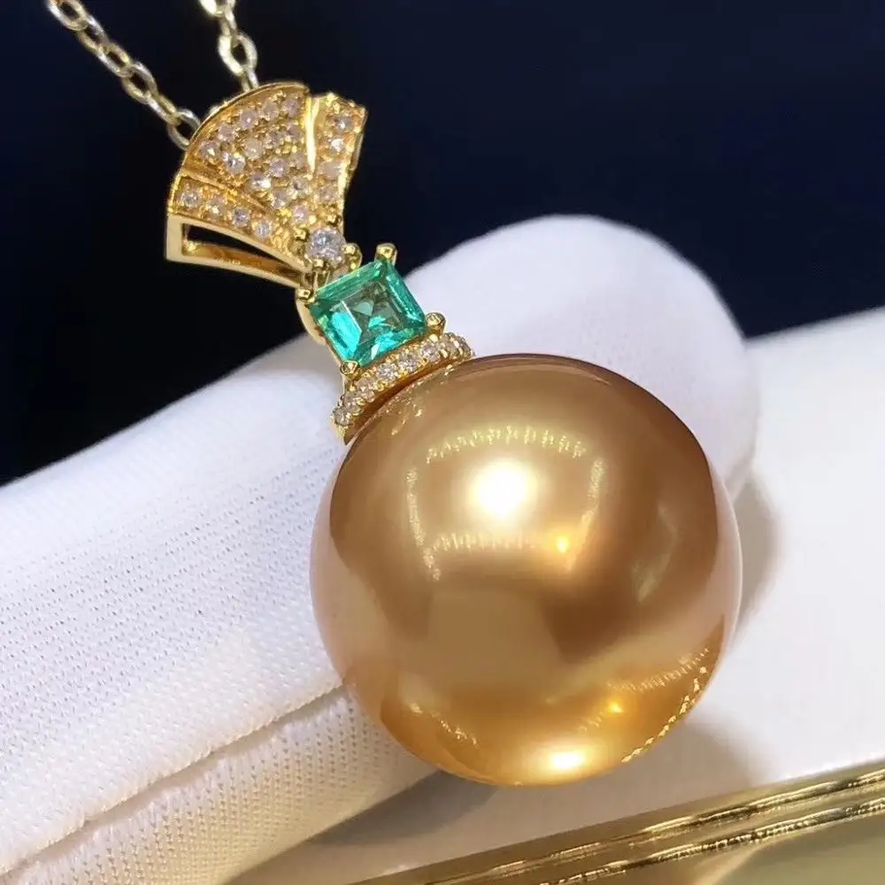 D717 Pearl Pendant Fine Jewelry Solid 18K Gold Round 13-14mm Nature Sea Water Golden Pearls Pendants Necklaces for Women
D717 Pearl Pendant Fine Jewelry Solid 18K Gold Round 13-14mm Nature Sea Water Golden Pearls Pendants Necklaces for Women