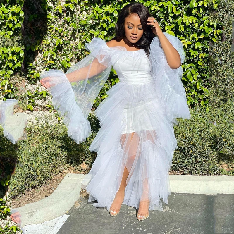 African Elegant Plus Size Party Dresses Puffy Long Sleeves Tulle Ruffles A-Line Women Evening Gowns Cheap Dress Custom Made
African Elegant Plus Size Party Dresses Puffy Long Sleeves Tulle Ruffles A-Line Women Evening Gowns Cheap Dress Custom Made