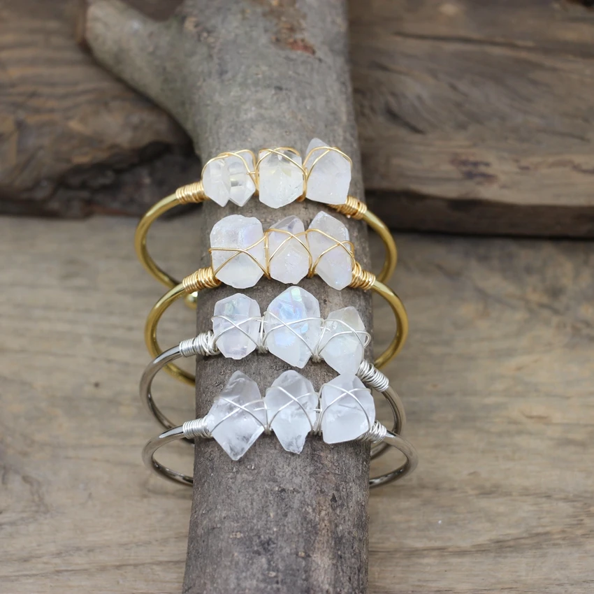 Plated Brass Wire Wrap Aura Quartz Open Cuff Bangle Irregular Raw Crystal Points Fashion Women Bracelet Jewelry Wholesale QC2020
Plated Brass Wire Wrap Aura Quartz Open Cuff Bangle Irregular Raw Crystal Points Fashion Women Bracelet Jewelry Wholesale QC2020