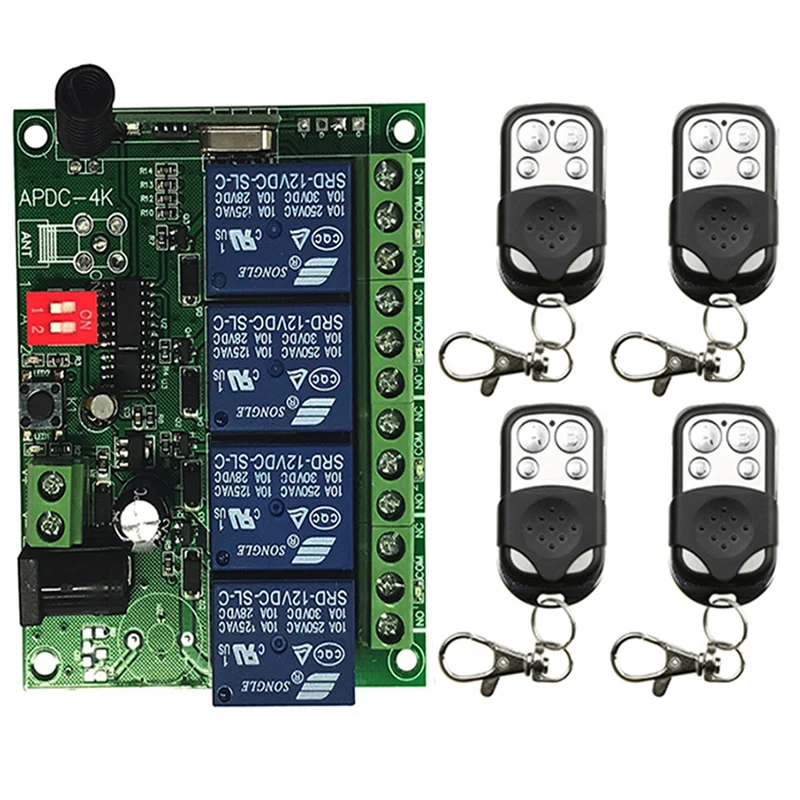 DC 12V 24V 4CH 10A Radio Controller RF Wireless Push Remote Control Switch 315 MHZ 433 MHZ Transmitter+Receiver Garage Door
DC 12V 24V 4CH 10A Radio Controller RF Wireless Push Remote Control Switch 315 MHZ 433 MHZ Transmitter+Receiver Garage Door