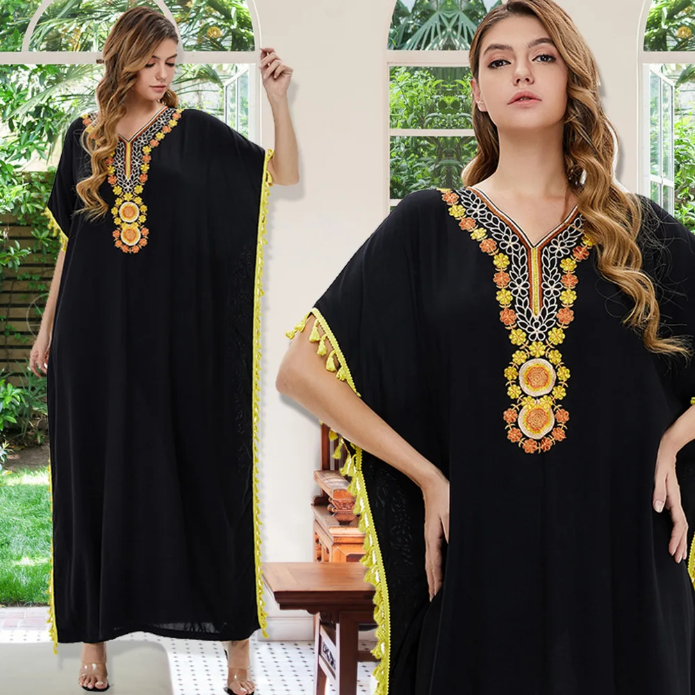 Muslim Woman Long Sleeve Dress Printed Black Large Size Loose Islamic Robe Satin Abaya Dubai Dress Modest Dress Summer Autumn
Muslim Woman Long Sleeve Dress Printed Black Large Size Loose Islamic Robe Satin Abaya Dubai Dress Modest Dress Summer Autumn