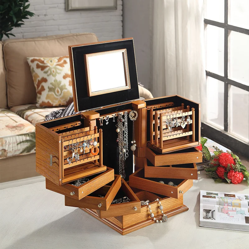 Creative Multilayer Solid Wood Jewelry Box Household Jewelry storage box dust-proof retro anti-oxidation Jewelry Receiving Box
Creative Multilayer Solid Wood Jewelry Box Household Jewelry storage box dust-proof retro anti-oxidation Jewelry Receiving Box