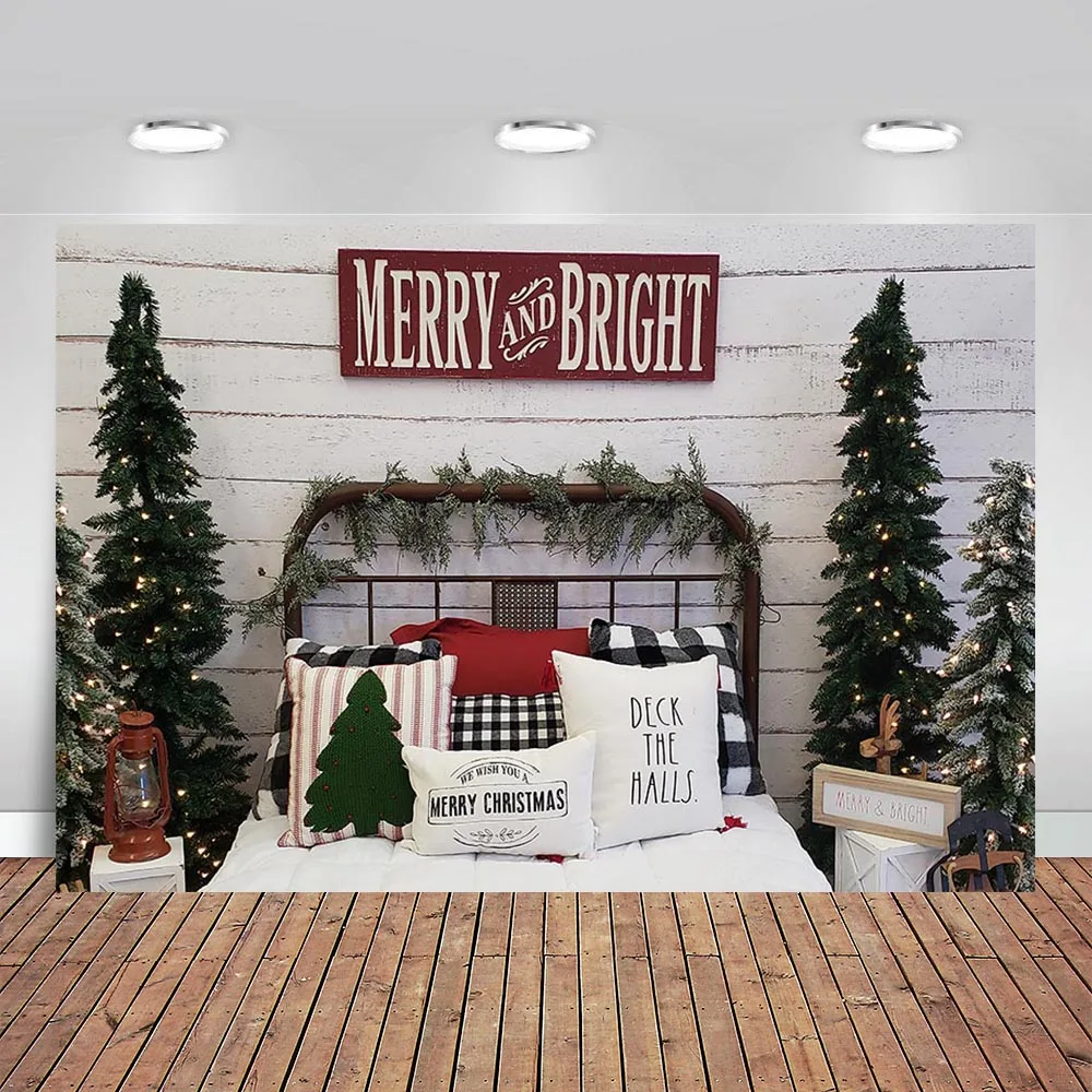 Merry Christmas Photography Background MERRY AND BRIGHT Christmas Tree Bed Wooden Wall Photophone Backdrop Photo Studio
Merry Christmas Photography Background MERRY AND BRIGHT Christmas Tree Bed Wooden Wall Photophone Backdrop Photo Studio