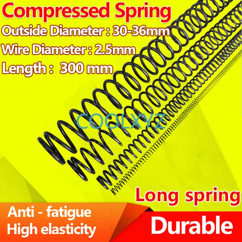 compression spring pressure spring Y type return strong Spring steel spring Wire Diameter 2.5mm, Length 300mm, Diameter 30-36mm
compression spring pressure spring Y type return strong Spring steel spring Wire Diameter 2.5mm, Length 300mm, Diameter 30-36mm