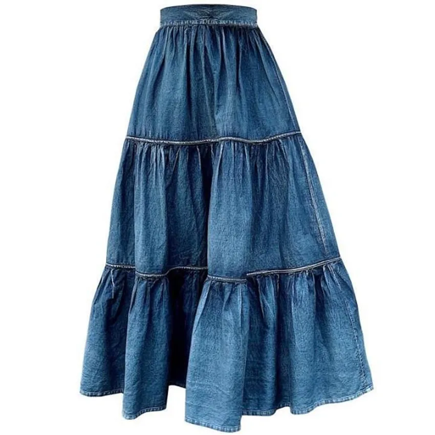 Summer Vintage smocked denim ball gown skirt women elastic waist stitching long cake skirt
Summer Vintage smocked denim ball gown skirt women elastic waist stitching long cake skirt