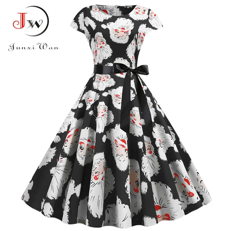 Vintage Women Christmas Black Santa Claus Print Summer Short Sleeve Elegant Xmas Party Midi Dresses Robe Femme
Vintage Women Christmas Black Santa Claus Print Summer Short Sleeve Elegant Xmas Party Midi Dresses Robe Femme