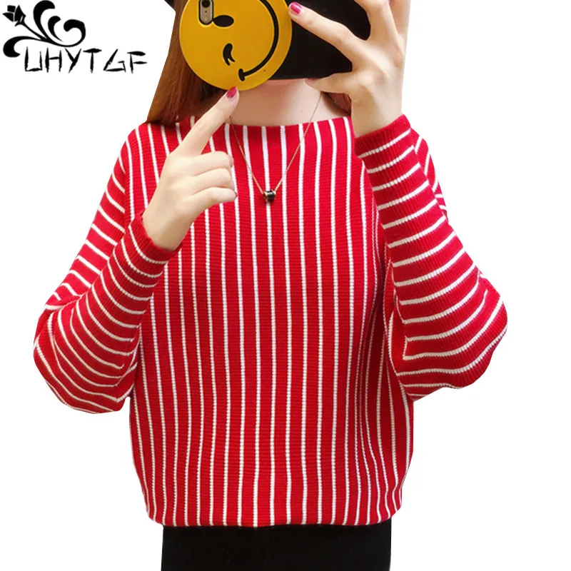 UHYTGF Women's Knitted Sweaters Fashion Striped Bat Sleeves Spring Autumn Sweater Women Loose Big Size Top Thin Short Coat 214
UHYTGF Women's Knitted Sweaters Fashion Striped Bat Sleeves Spring Autumn Sweater Women Loose Big Size Top Thin Short Coat 214