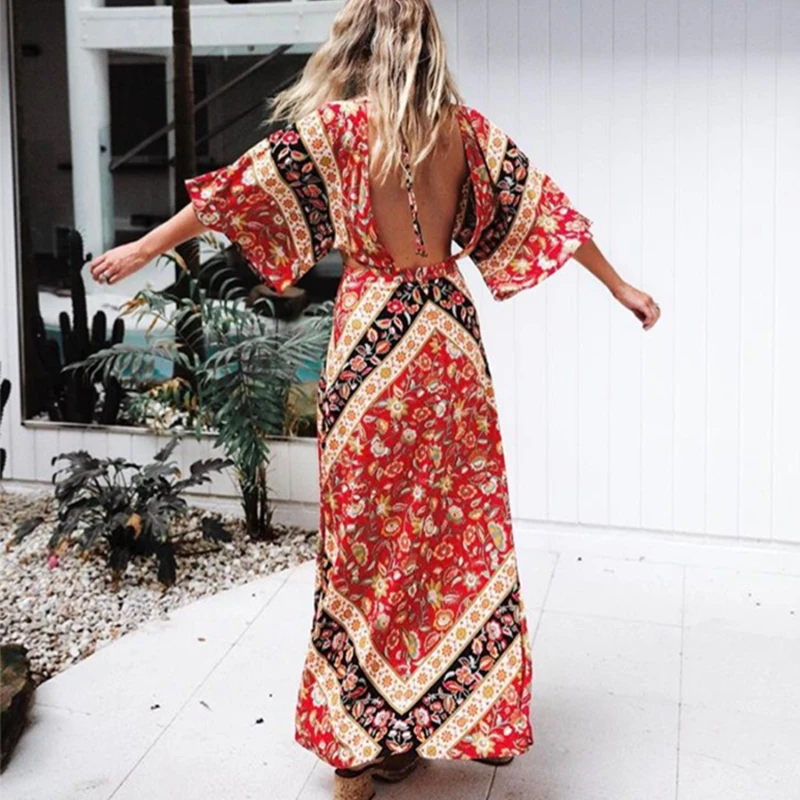 TEELYNN Vintage Ethnic Print Holiday Sexy Backless Dress Women Cotton Flare Short Sleeve Robe Summer Boho Beach Wear Vestidos
TEELYNN Vintage Ethnic Print Holiday Sexy Backless Dress Women Cotton Flare Short Sleeve Robe Summer Boho Beach Wear Vestidos
