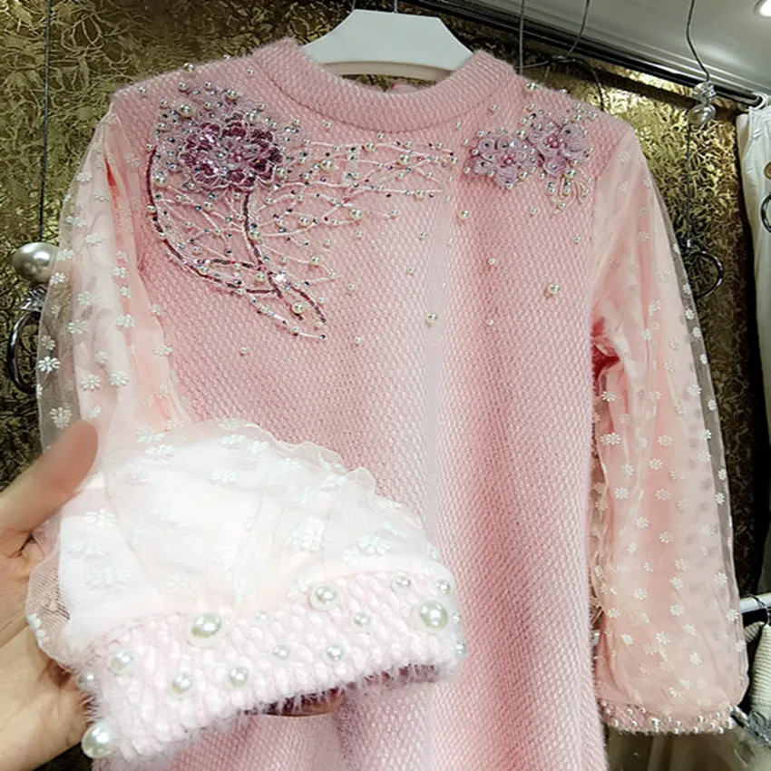 Heavy Industry Pearl Pink Plush Thick Lace Double Sleeve Sequined Flower Long Sleeve Dress women
Heavy Industry Pearl Pink Plush Thick Lace Double Sleeve Sequined Flower Long Sleeve Dress women