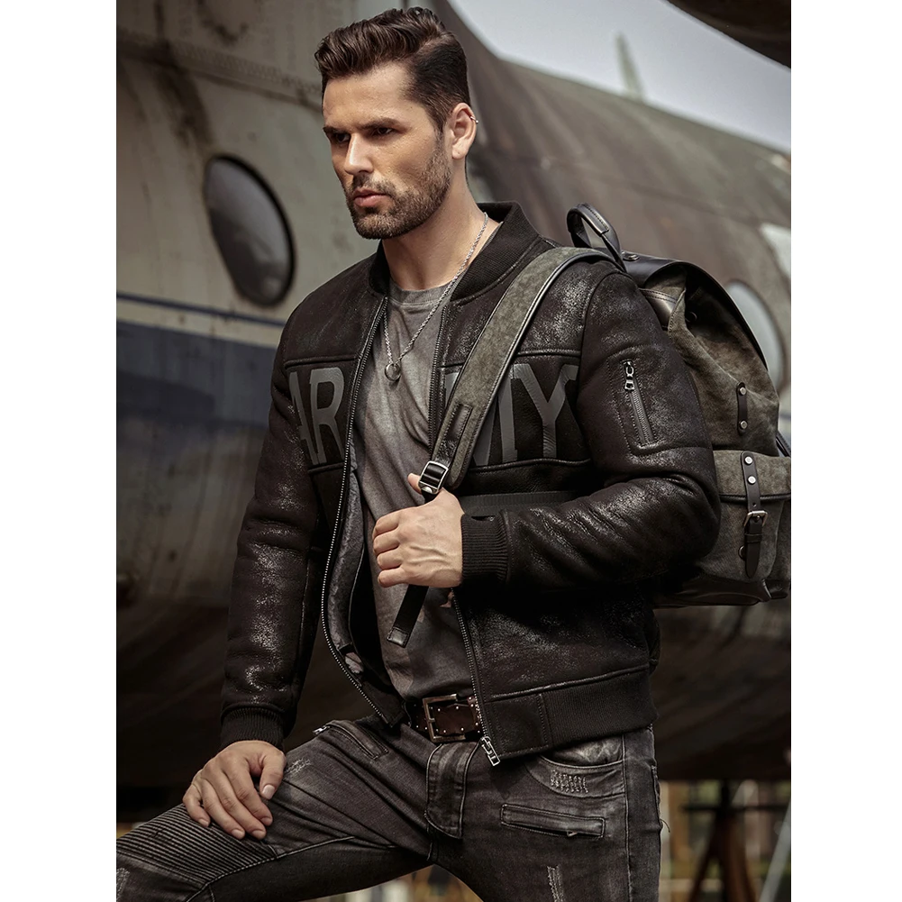 Denny&Dora Men's Shearling Jacket - B3 Flight Style, Sheepskin Leather Baseball Uniform Motorcycle Coat
Denny&Dora Men's Shearling Jacket - B3 Flight Style, Sheepskin Leather Baseball Uniform Motorcycle Coat