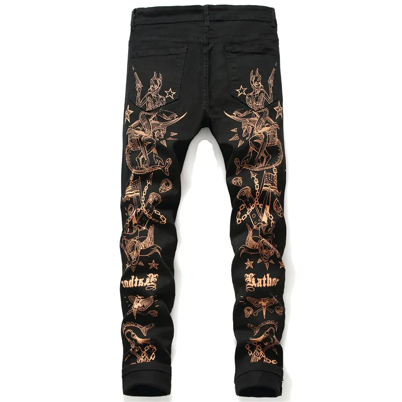 Printed Mens Jeans Black Casual Pencil Denim Pants Hip Hop Streetwear Jeans for Male
Printed Mens Jeans Black Casual Pencil Denim Pants Hip Hop Streetwear Jeans for Male