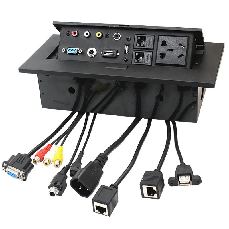 POP UP Hidden Table Desktop Socket with AC Outlet Network VGA USB 3.5mm Jack 6.35mm AV audio and video Port Wire box
POP UP Hidden Table Desktop Socket with AC Outlet Network VGA USB 3.5mm Jack 6.35mm AV audio and video Port Wire box