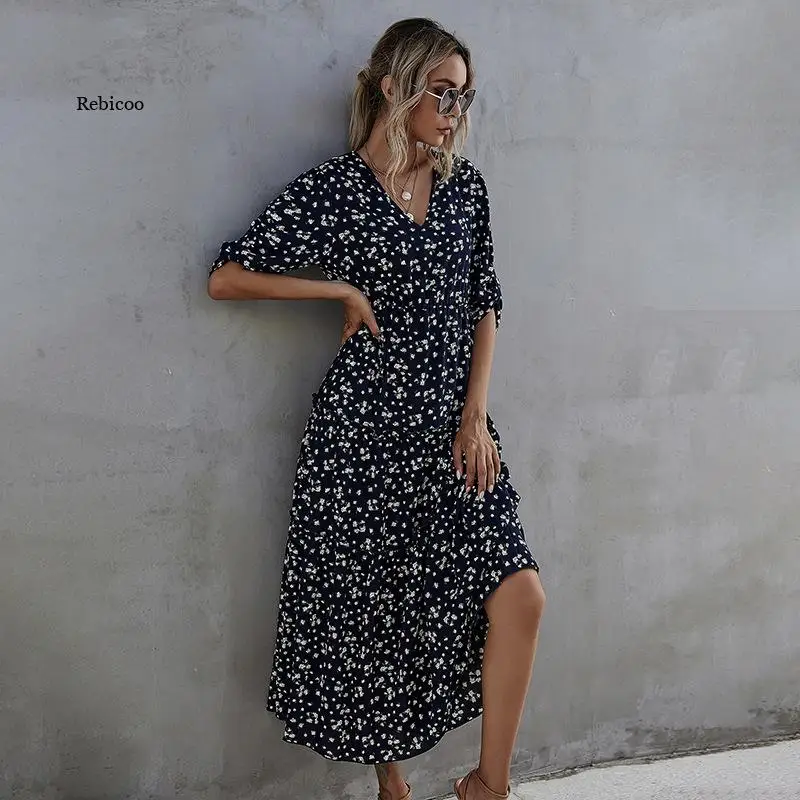 Women Spring Summer Half Sleeve Print Long Dress New Casual V Neck High Waist Slim Ladies Temperament Maxi Dresses
Women Spring Summer Half Sleeve Print Long Dress New Casual V Neck High Waist Slim Ladies Temperament Maxi Dresses