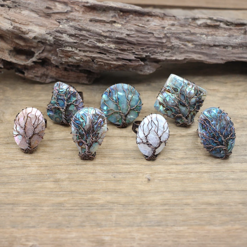Natural Abalone Shell Tree of Life Ring Antique Copper Wire Wrap Rainbow Paua Shell Resizable Ring Women Fashion Jewelry,QC4049
Natural Abalone Shell Tree of Life Ring Antique Copper Wire Wrap Rainbow Paua Shell Resizable Ring Women Fashion Jewelry,QC4049