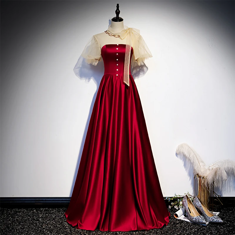 Evening Dress New Vintage Short Sleeves Backless Lace Up A-Line High Neck Ruched Floor-Length Party Formal Dresses Woman B981
Evening Dress New Vintage Short Sleeves Backless Lace Up A-Line High Neck Ruched Floor-Length Party Formal Dresses Woman B981