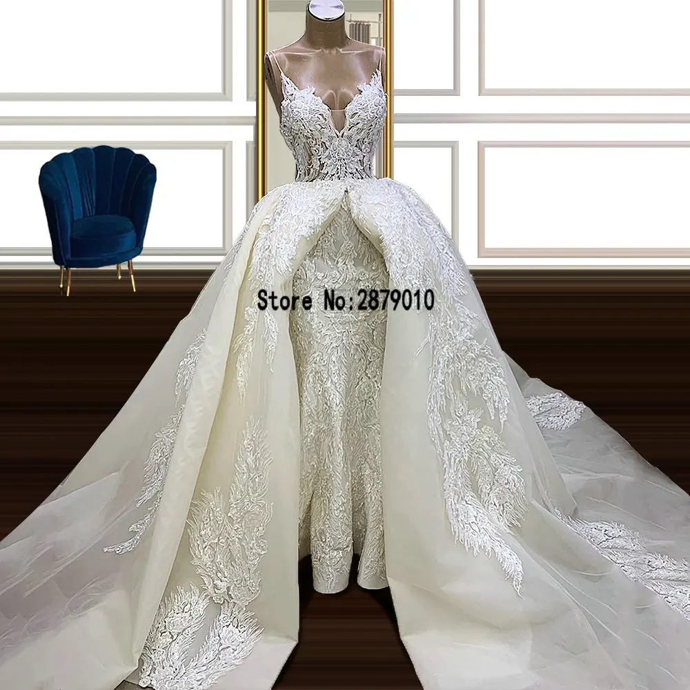 Sexy Deep V Neck Mermaid Wedding Dresses with Overskirt Applique Lace Bridal Gowns Custom Made abiti da sposa
Sexy Deep V Neck Mermaid Wedding Dresses with Overskirt Applique Lace Bridal Gowns Custom Made abiti da sposa