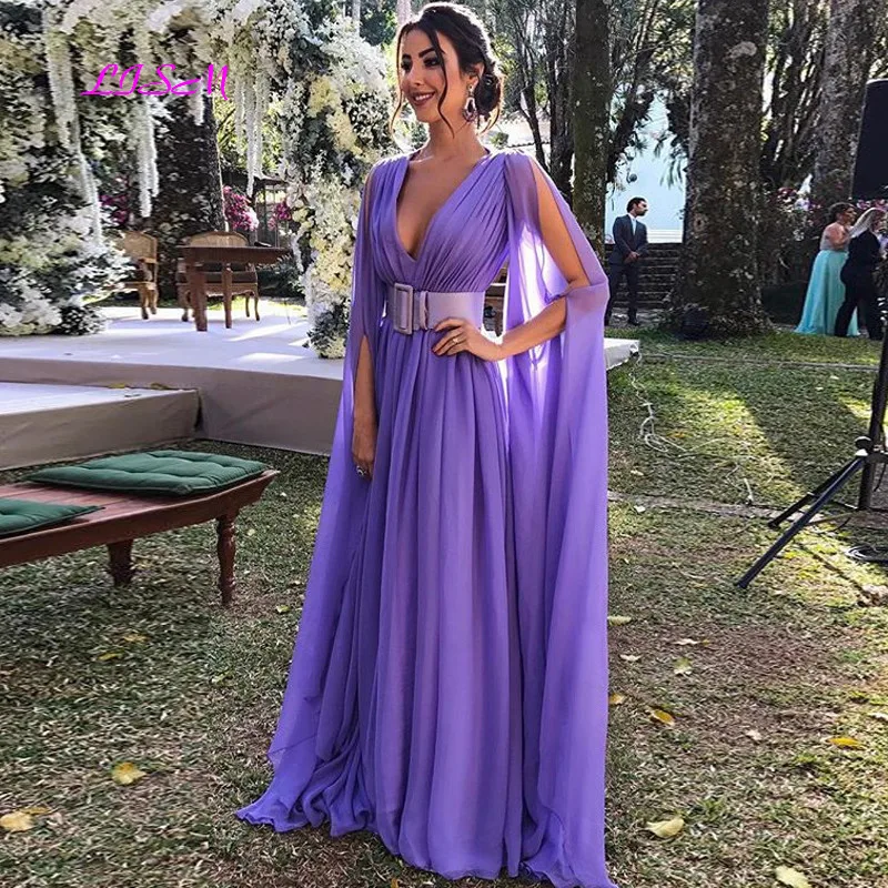 Elegant Chiffon Purple Evening Dress Long Sleeves Floor Length Prom Dresses Deep V-Neck Sash Robe de Soiree 2022
Elegant Chiffon Purple Evening Dress Long Sleeves Floor Length Prom Dresses Deep V-Neck Sash Robe de Soiree 2022