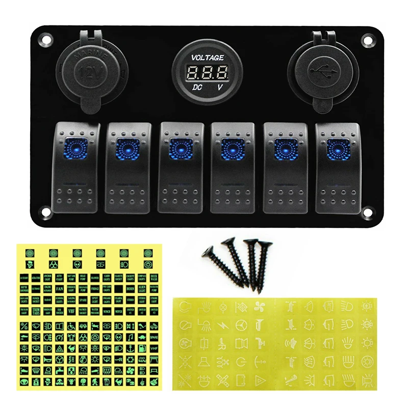 6-Gang Waterproof Circuit Blue LED Rocker Switch Panel Breaker With Fuse Dual USB Slot Socket 12-24V For Car Marine Boat
6-Gang Waterproof Circuit Blue LED Rocker Switch Panel Breaker With Fuse Dual USB Slot Socket 12-24V For Car Marine Boat