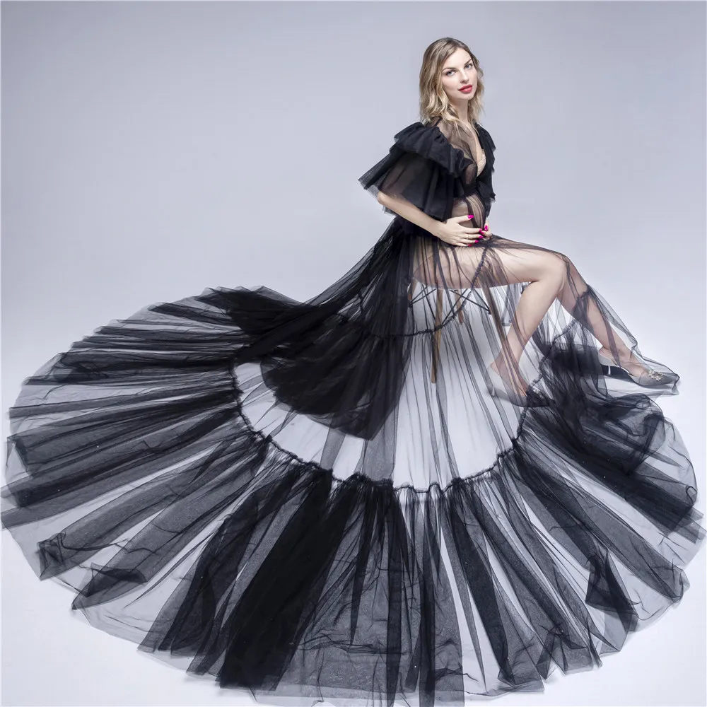 Fashion Black Long maternity Dresses For Photo Shoot Baby Shower Party Gowns Ruffles Pregnancy Robes Puffy Tulle Robe
Fashion Black Long maternity Dresses For Photo Shoot Baby Shower Party Gowns Ruffles Pregnancy Robes Puffy Tulle Robe