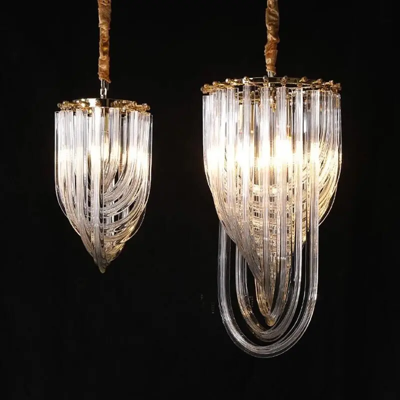 New fashion light luxury chandelier American restaurant led hanging lamp Nordic gold metal e14 holder art glass tube chandeliers
New fashion light luxury chandelier American restaurant led hanging lamp Nordic gold metal e14 holder art glass tube chandeliers