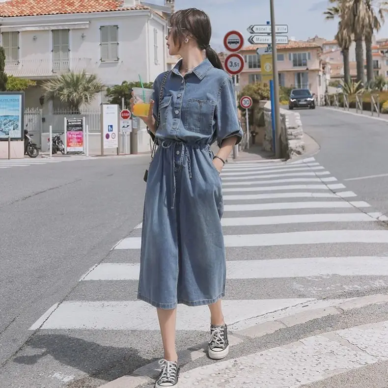 Women's Short Sleeve Denim Dress, Single-Breasted, Irregular, Long Jeans, Loose Casual Streetwear, Pockets Button
Women's Short Sleeve Denim Dress, Single-Breasted, Irregular, Long Jeans, Loose Casual Streetwear, Pockets Button