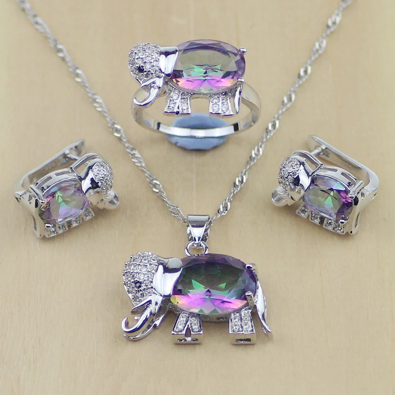 Mystic Rainbow Cubic Zirconia Elephant 925 Sterling Silver Jewelry Set For Women Wedding Earrings/Pendant/Necklace/Rings T004
Mystic Rainbow Cubic Zirconia Elephant 925 Sterling Silver Jewelry Set For Women Wedding Earrings/Pendant/Necklace/Rings T004