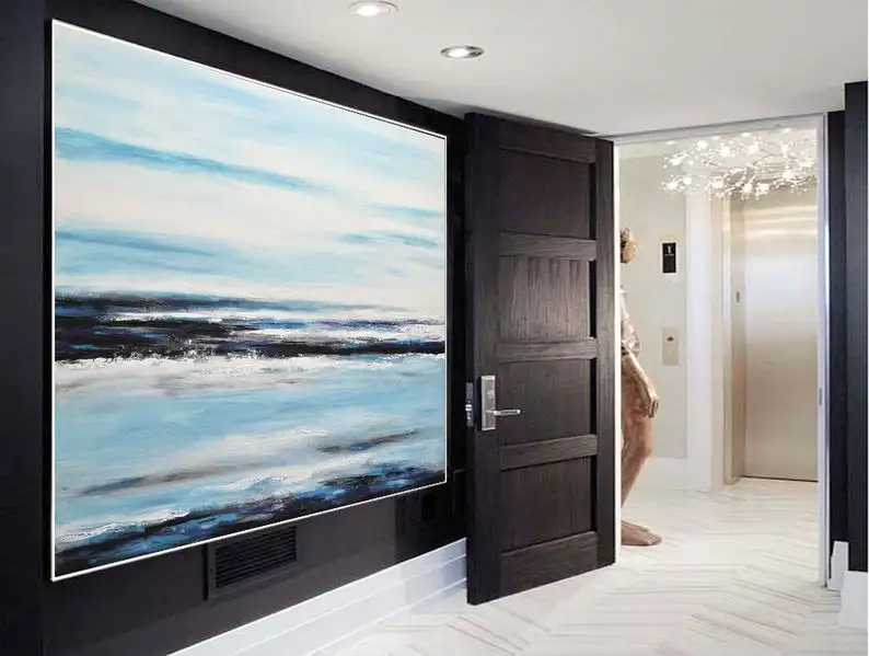 Landscape Art White Navy Contemporary Abstract on Canvas Modern Design Wall Art Turquoise Hand Painted Artwork
Landscape Art White Navy Contemporary Abstract on Canvas Modern Design Wall Art Turquoise Hand Painted Artwork
