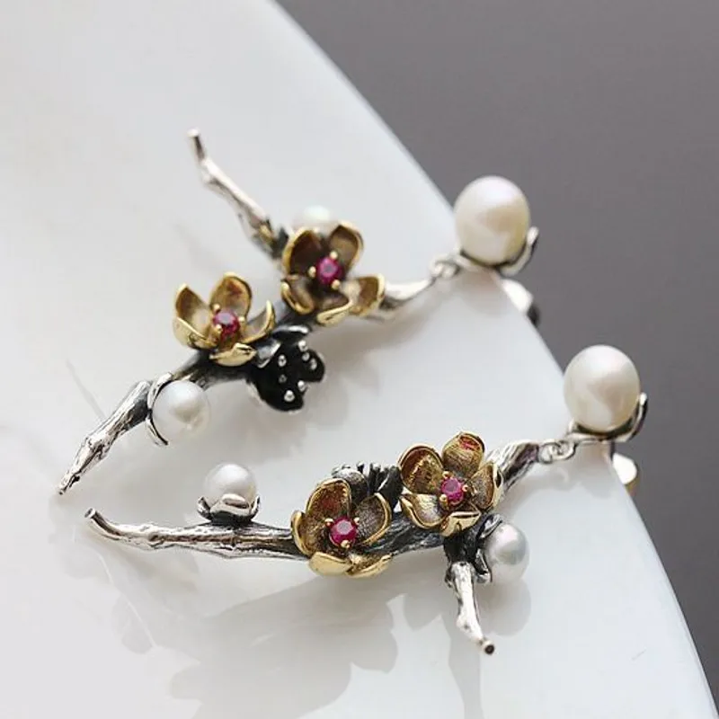 BOCAI New Original Handmade Silver Plum Tree Branch Woman Earrings Real S925 Sterling Silver Earrings With Natural Pearls
BOCAI New Original Handmade Silver Plum Tree Branch Woman Earrings Real S925 Sterling Silver Earrings With Natural Pearls
