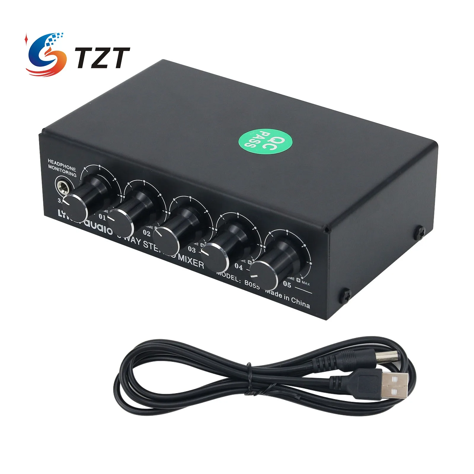 TZT B055 5-Way Stereo Mixer Audio Mixer With Independent Volume Adjustment Headphone Monitoring
TZT B055 5-Way Stereo Mixer Audio Mixer With Independent Volume Adjustment Headphone Monitoring